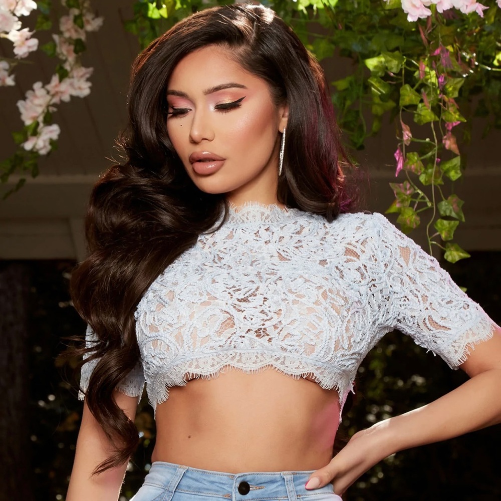 Blue Lace Crop Top